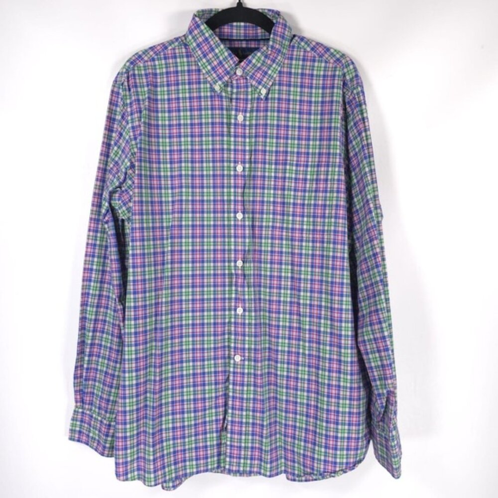 RALPH LAUREN 120’s 2-ply Button Down Long Sleeve Plaid Multicolor Shirt LARGE